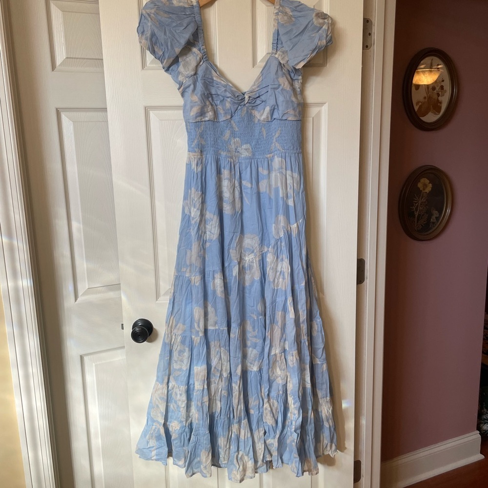 Free People Light Blue Floral Maxi Dress XL NWT
